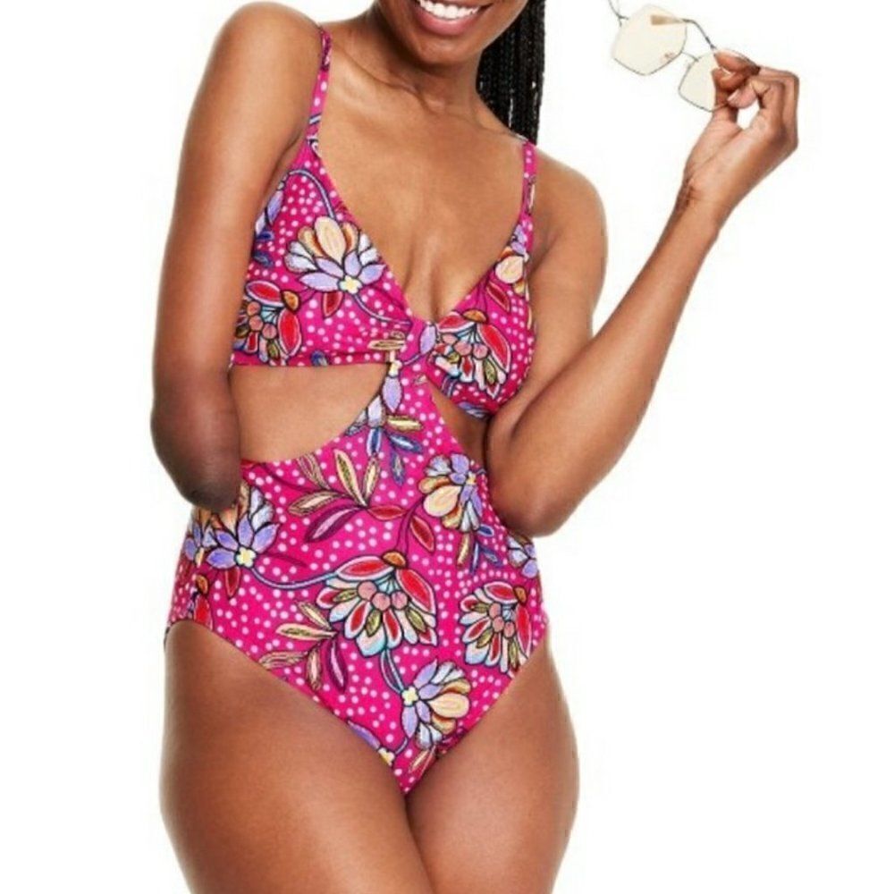 Tabitha Brown For Target One Piece Swim Suit Size S Hot Pink Floral Cheeky NWOT